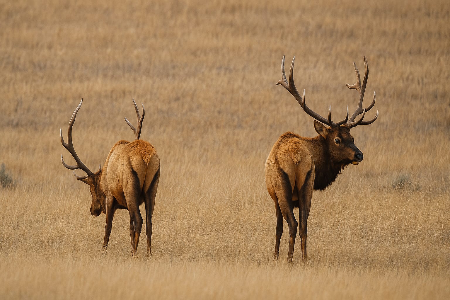 2 elk spotted in field walking away