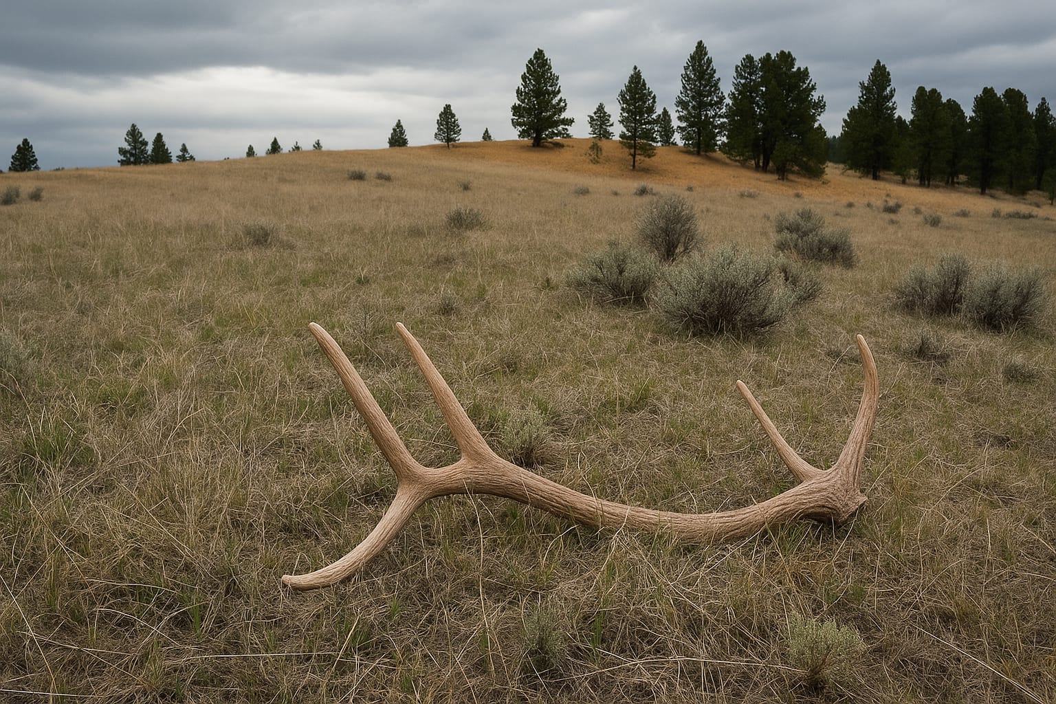 Elk Antler on Mountain in Grass
