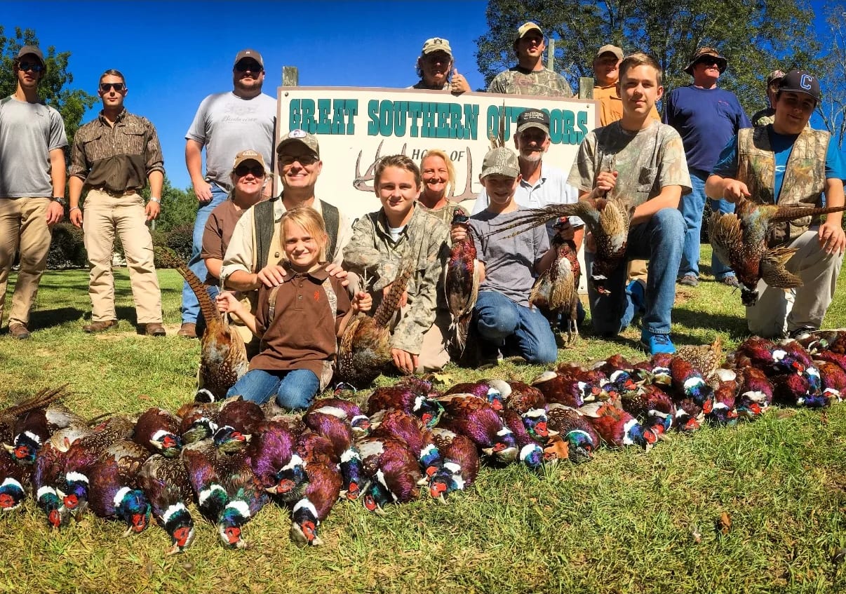Continental Pheasant Shoot at Great Southern Outdoors — shooters positioned around a central tower on Alabama farmland