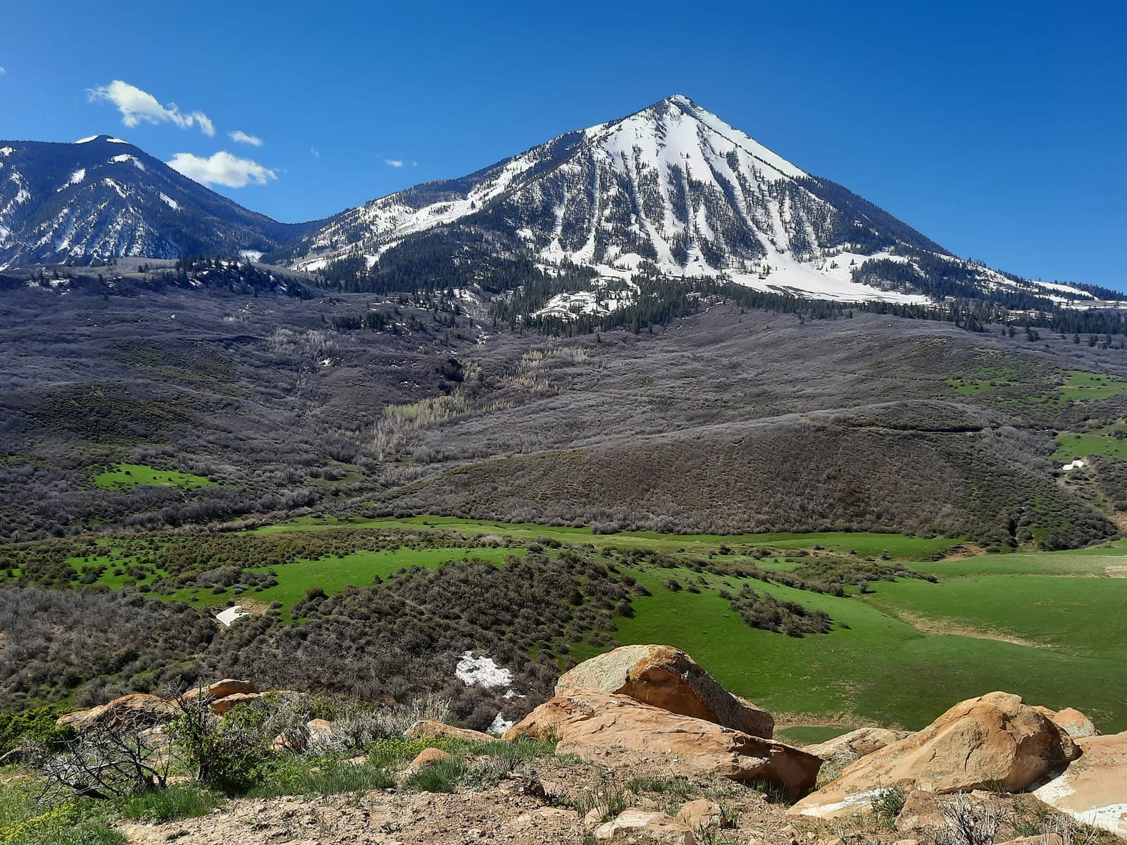 High angle view of a mountainous Colorado hunting area with dense forest