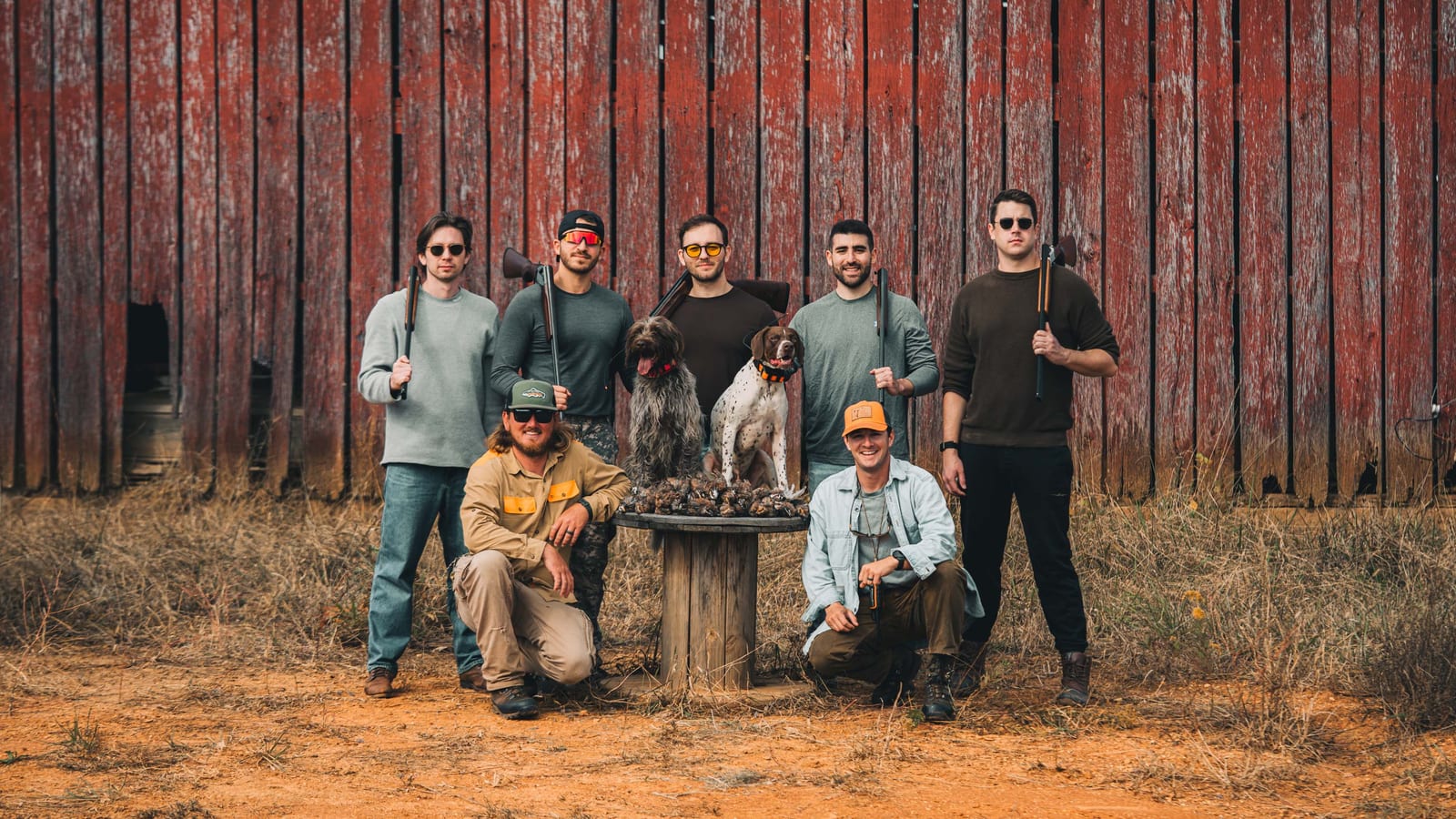 A group of hunters after hunting Pheasant, quail, and chukar at the Bearded Bird Dog